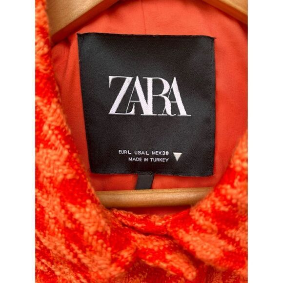 Zara Blogger’s Favorite Orange Textured Collared Frayed Hem Short Jacket, Large - Picture 13 of 16